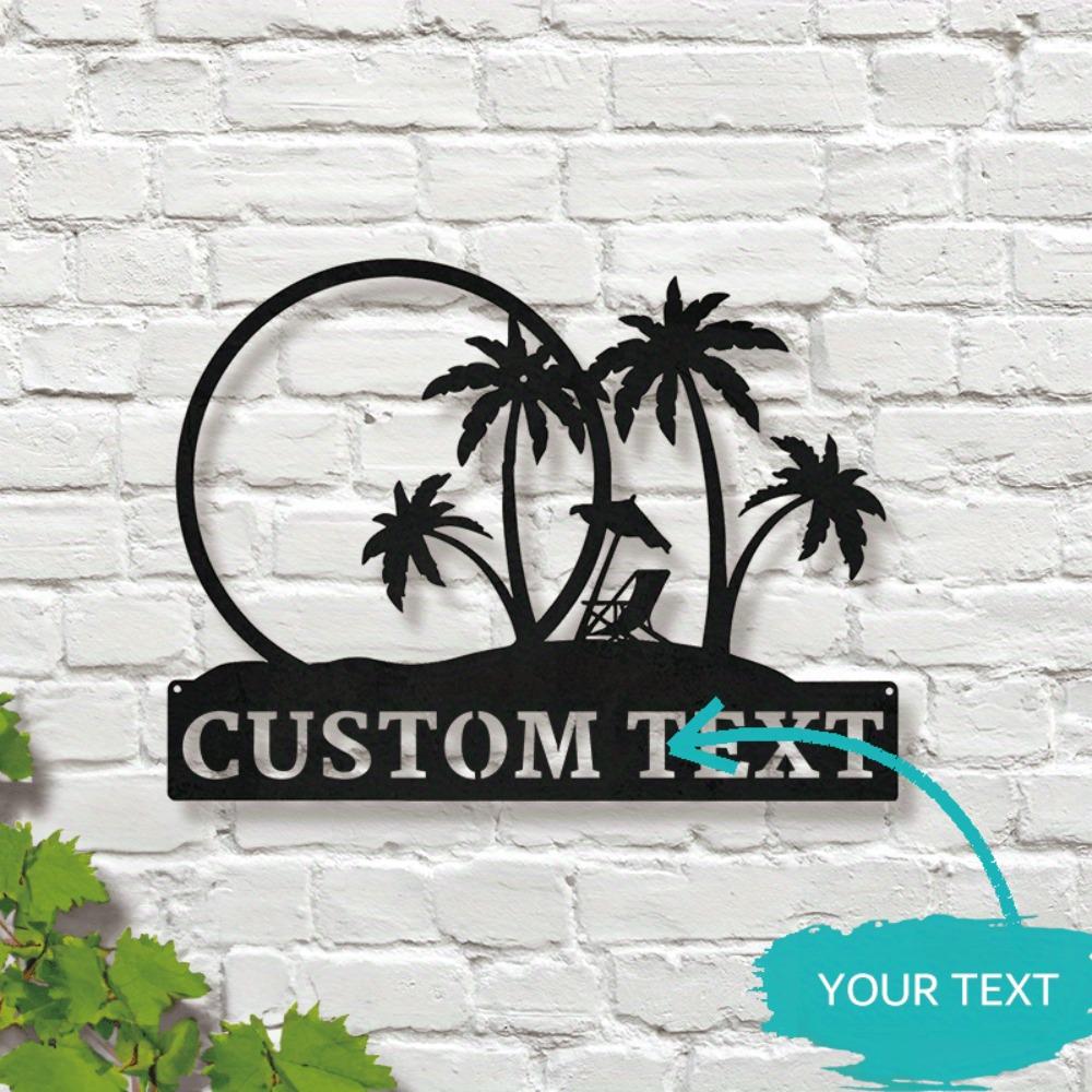 Metal Wall Art Palm Tree Sign Tropical Beach House Decor Outdoor Pool Lake Housewarming Gift Custom Name Sign