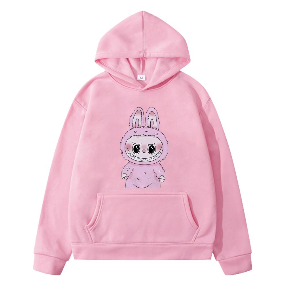 

labubu print anime hoodie Cartoon jacket Autumn pullover y2k sudadera boys Kawaii hoodies Fleece sweatshirt kids clothes girls 130 розовый