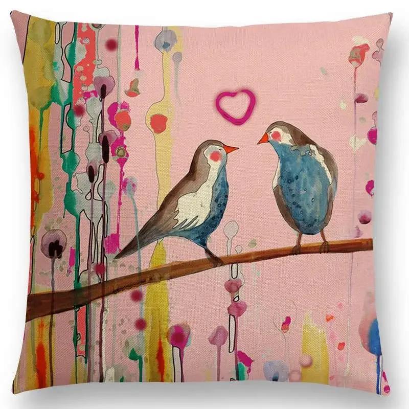 New Arrivals Watercolor Little Birds Pillow Case Floral Home Decor Cushion Cover