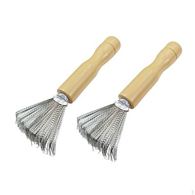 2Pcs Hair Brush Cleaner for Home and Salon Use with Metal Wire Rake,Ergonomic,Wooden Handle Pick
