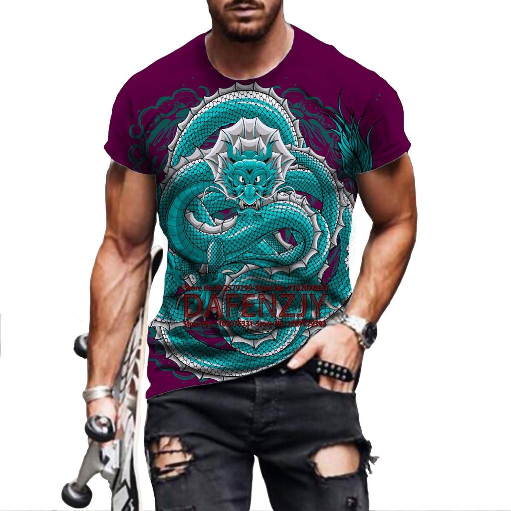 Retro Tier Drachen T Shirt 3D Gedruckt Kurzarm Persönlichkeit 3D Stil Herrenmode Casual T-shirt