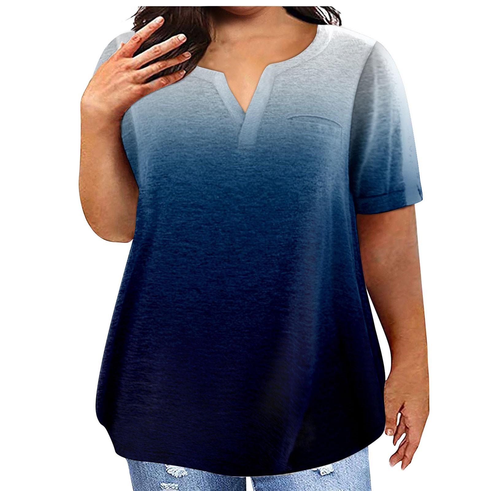 

Fashion Plus Size Women s Casual Short Sleeve Round Neck Gradient Print T-shirt With Pockets L