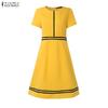ZANZEA Women Casual Round Neck Short Sleeve Splice A-line Dress