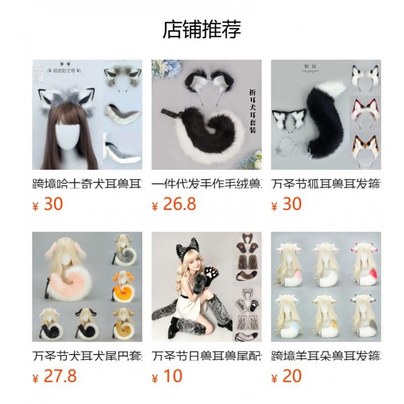 Ensemble Bandeau Oreilles de Chien en Peluche Accessoire Queue Cosplay Convention Anime Costume
