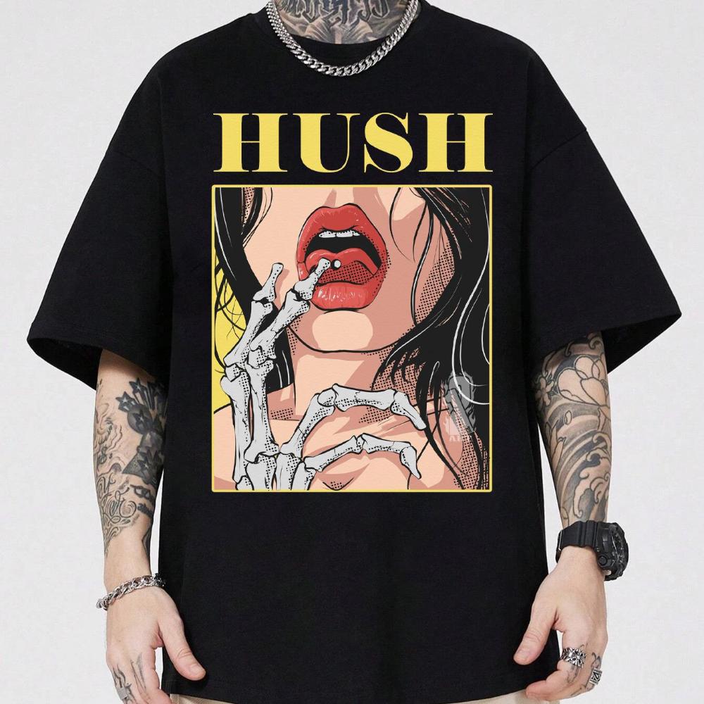 Skeleton Hand Kiss Hush Graphic T-shirt XL