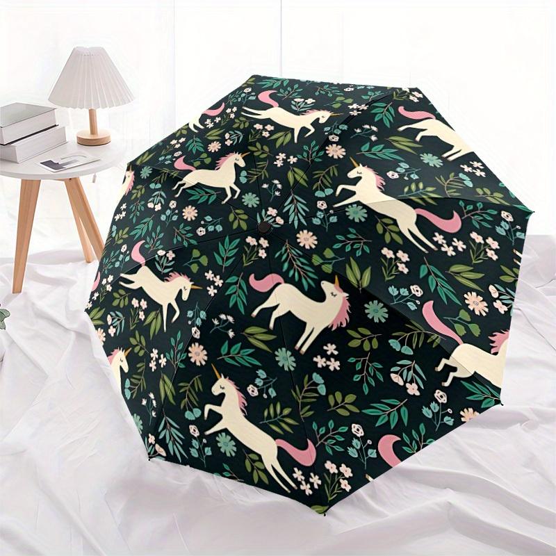 1pc Unicorn Floral Automatic Open/Close Umbrella Sturdy Iron Frame, Compact Travel Umbrella - Perfect Gift for Women, Men, Birthdays 29028