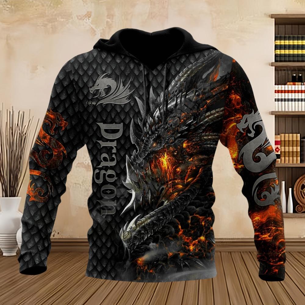 Tattoo Dragon Sweatshirts Spring and Autumn 3D Print Men Hooded Hoodies Long Sleeve Unisex Streetwear Casual Sweatshirts for Men