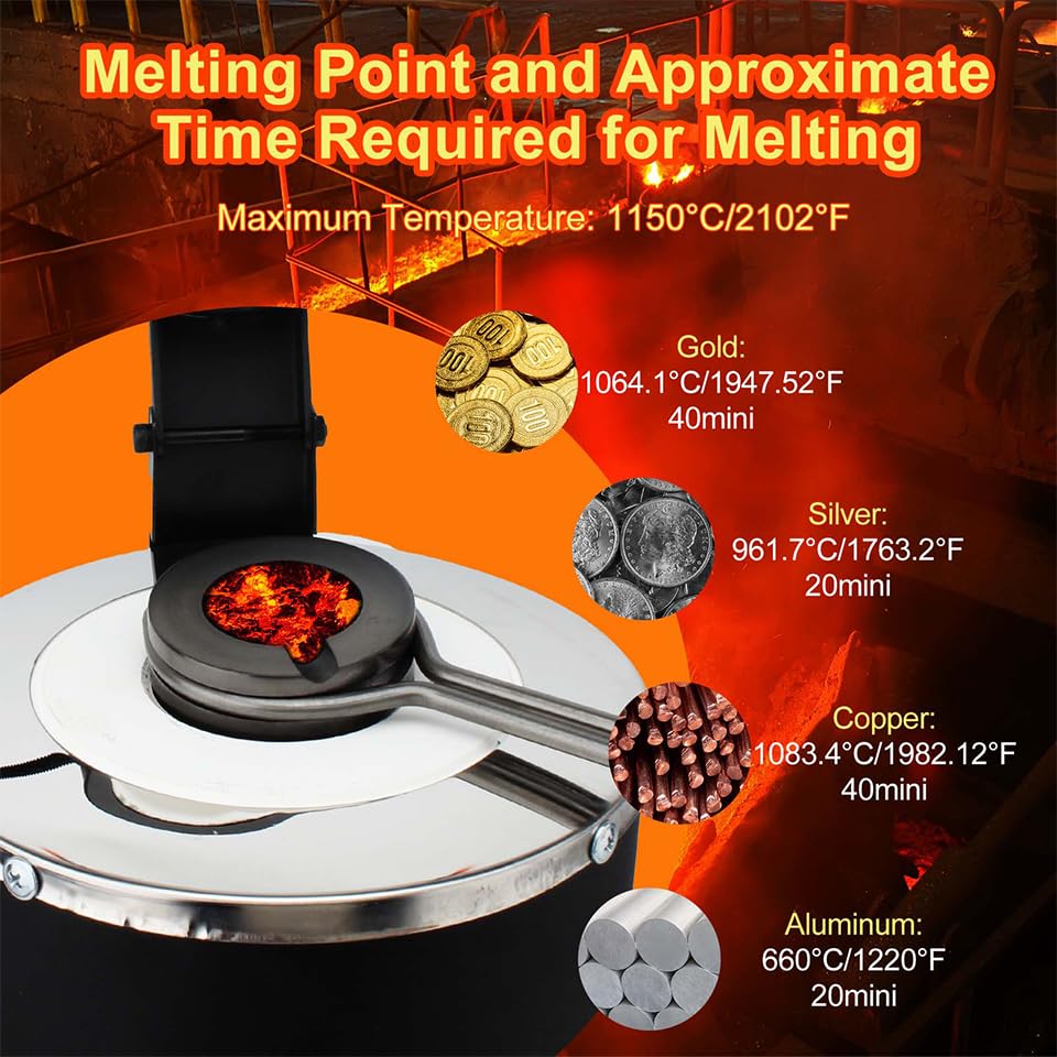 Cnstzbc Electric Melting Furnace Digital Metal Melting Furnace Digital Temperature Control Melting Furnace Jewelry Casting Machine Insulated Cover
