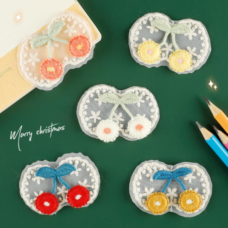Computer Embroidery Label Hair Accessories Accessories Cherry Lace Embroidery Stickers Diy Patches Clothing Accessories Cloth Labels Cloth Stickers