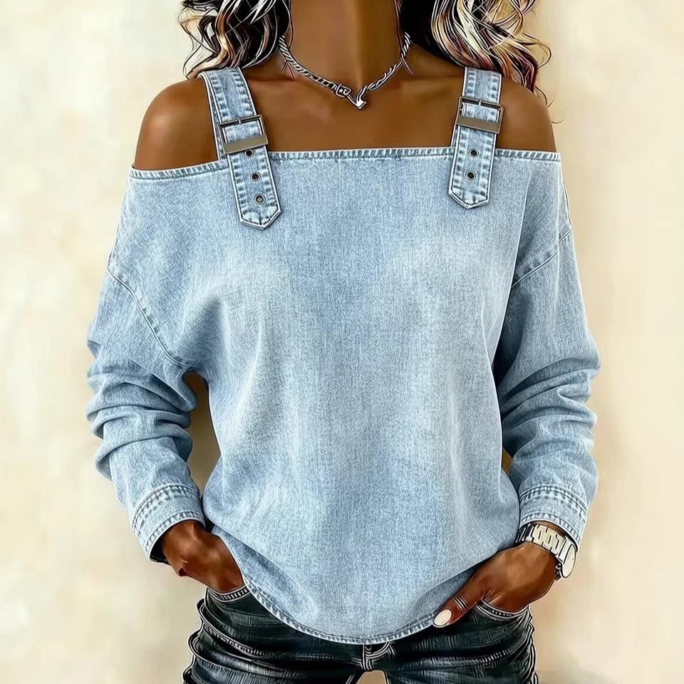 2026 Women's One-Shoulder Strap Long Sleeve Top for Spring, Summer, and Autumn