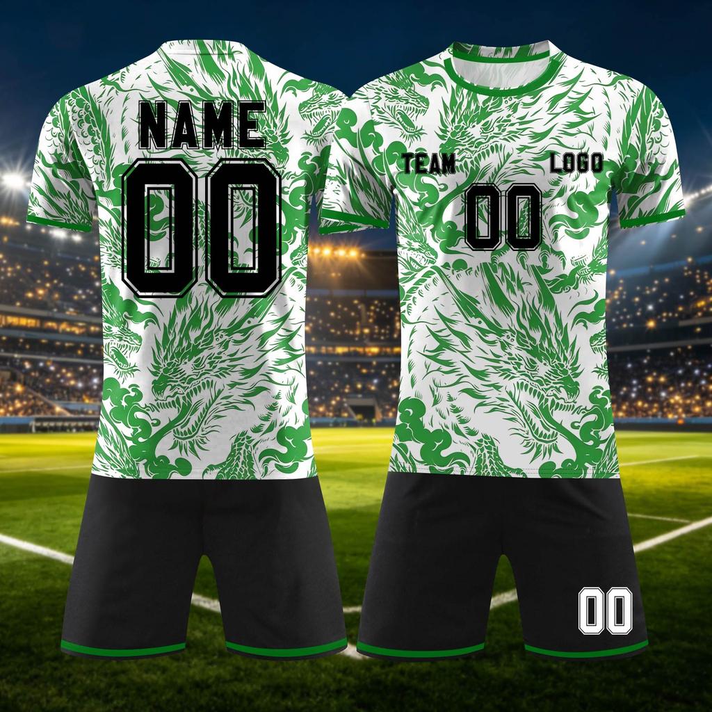 Anpassbares zweiteiliges Sporttrikot-Set mit kurzärmeligem Oberteil und Shorts, atmungsaktives Stoffmuster, Teamuniform