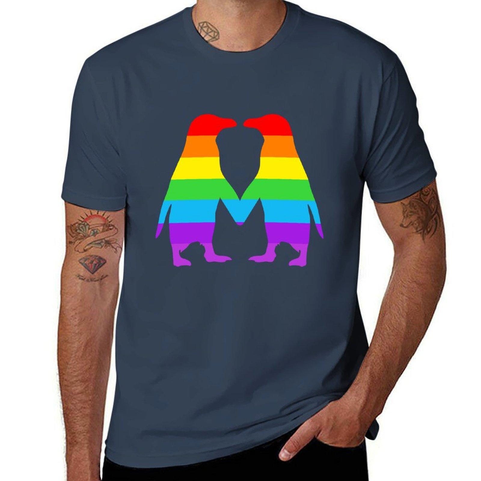 Rainbow Penguins In Love Tshirt Big Size Daily Wear Tshirt S
