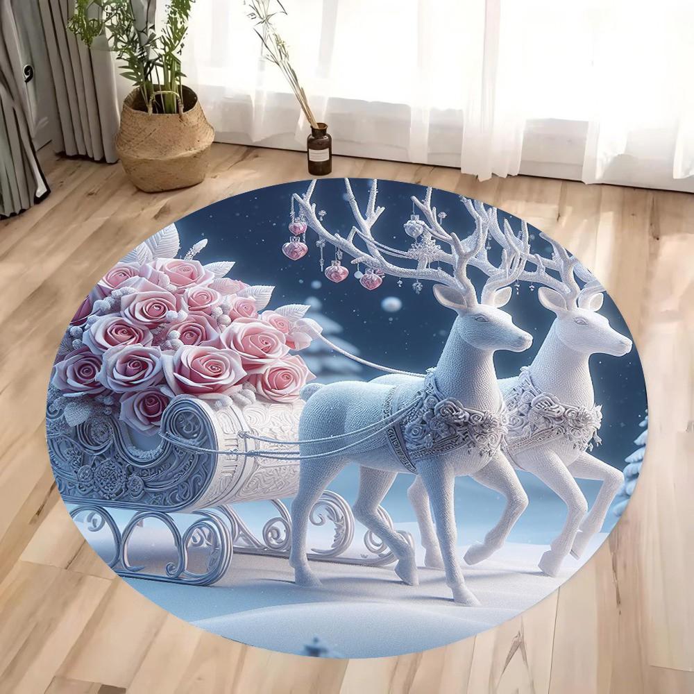 3D Christmas Glowing Dwarf and Elk Round Carpet Christmas Theme Home Decoration Decoration Christmas Gifts