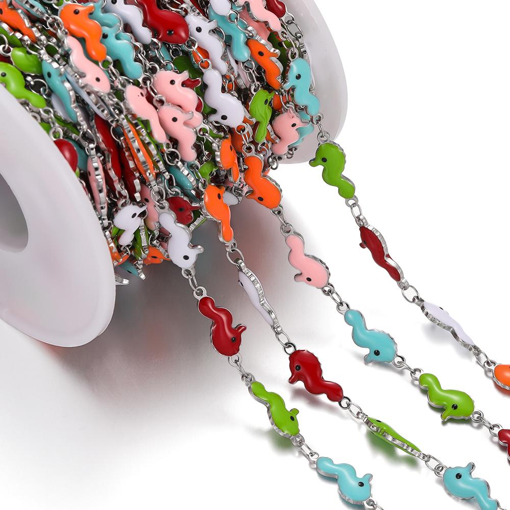 0.5m Colored Stainless Steel Enamel Chains Ocean Style Handmade Chains for DIY Bracelet Waist Chain Jewelry Making Chain