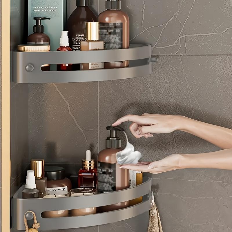 Wandmontiertes Dreieckregal aus Harz, Bohrloses Badezimmer-Aufbewahrungsregal, Vielseitiger Hängeorganizer für Toilettenartikel und Zubehör, Badezimmer-Organizer