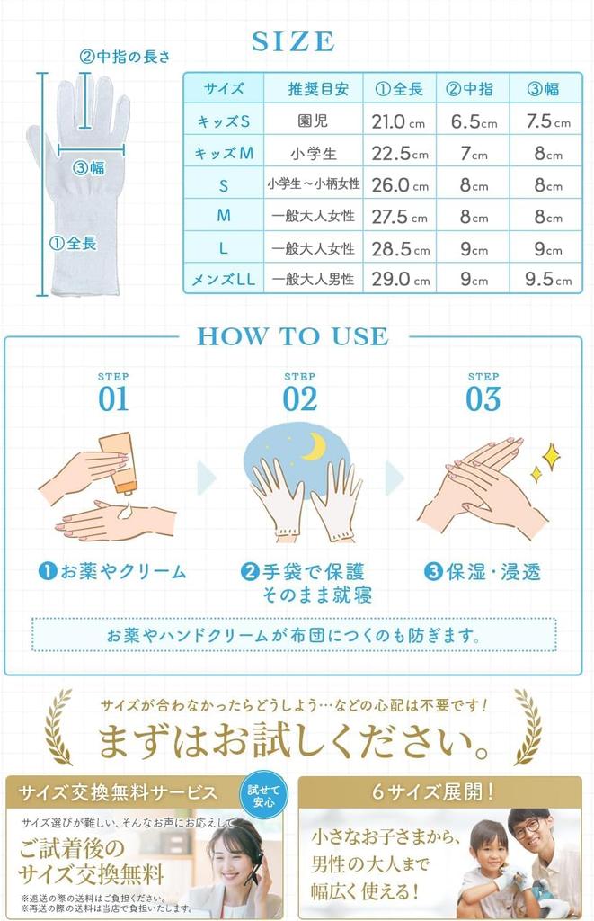 Moisturizing Gloves for Hand Made in Cotton Gloves x Moisture Sleep Night Moisturizing Hand Care x 1 Size Dermatologist-approved Roughness, Japan,