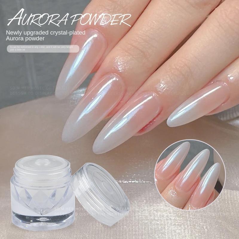 

Красота ногтей, глянцевая ледяная прозрачная кристаллическая пудра, покрытие ногтей, украшение