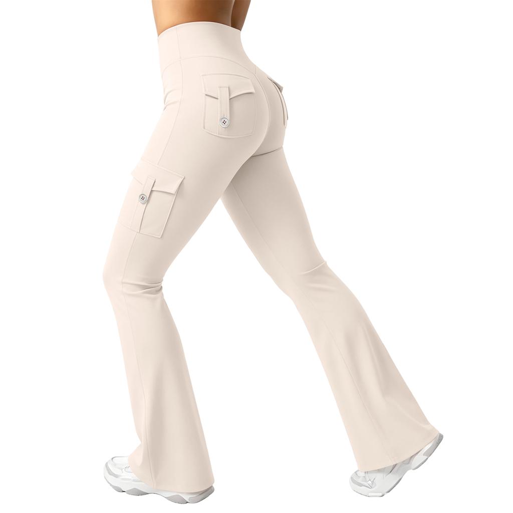 Women's Breathable Butt Lifting Yoga Pants with Button Pockets - Sport Workout Pants for Training and Running
