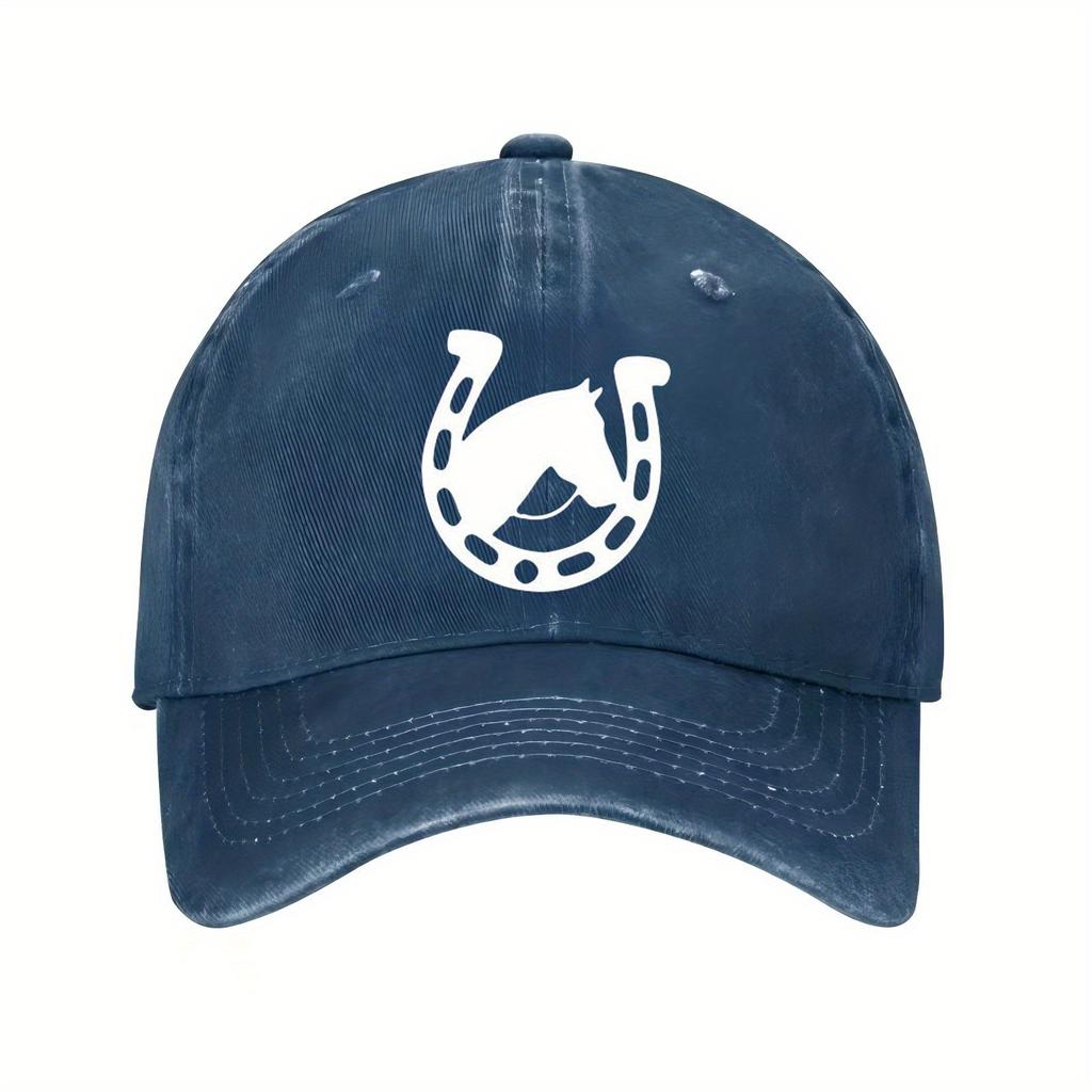 Horse Head Horseshoe Graphic Baseball Cap Cotton Adjustable Casual Outdoor Sporty Unisex Hat