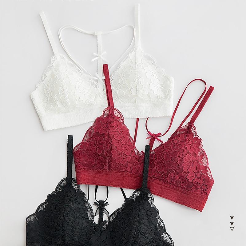 Sexy lace pure desire triangle cup underwear women's hollow bow removable bra beautiful and comfortable
