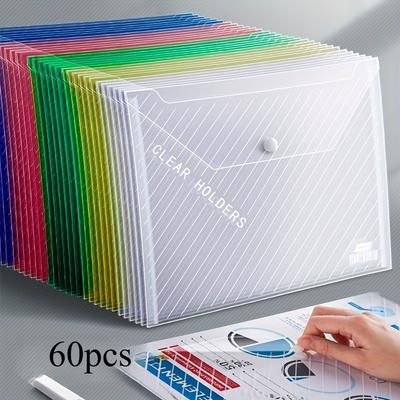 60pcs, Mixed Color , Clear A4 File Bag, Button Storage Bag, For Office Organizer And File Bag, Back To School Supplies