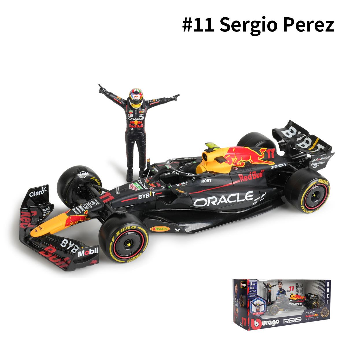Burago 1:24 F1 Red Bull Racing Rb19+Gewinnende Puppe 1# Verstappen 11# Perez Lack Formel 1 Legierung Super Spielzeugauto Modell