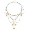 Charm Cross Rosary Necklace Handmade Double-layer Cross Pendant Choker  Girl Gifts