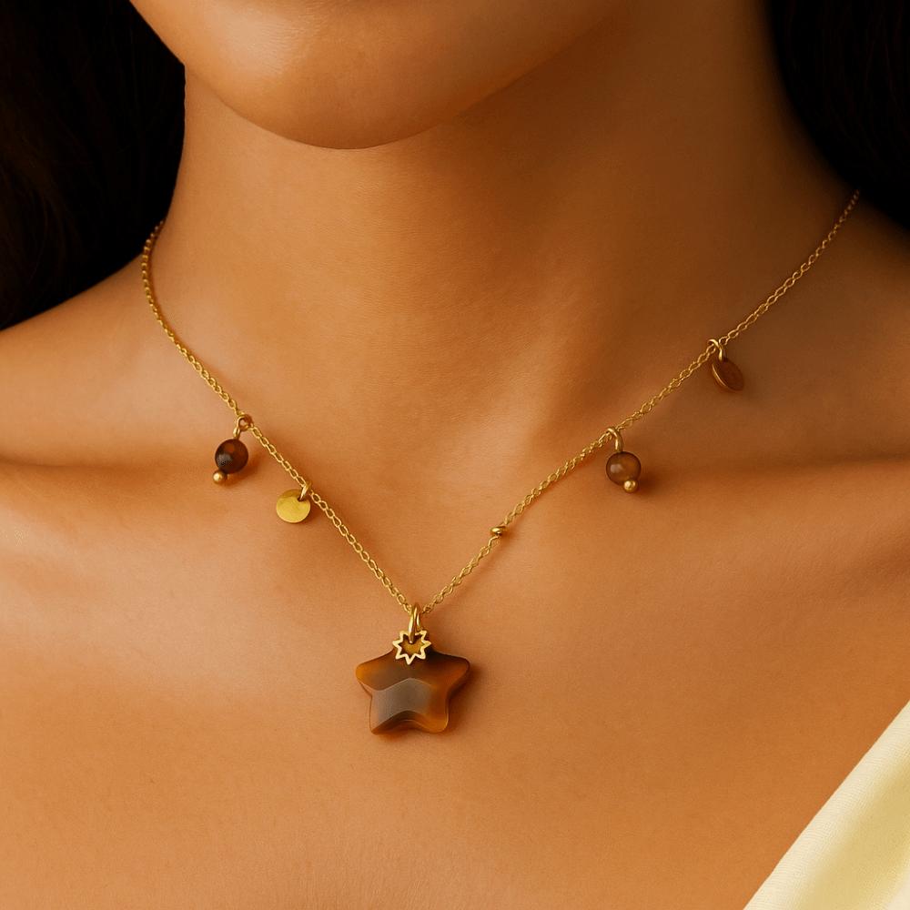 Natural Star Pendant Neck Chain Vintage Women Neck Choker Sweater Chain Star Stone Necklace  Gifts