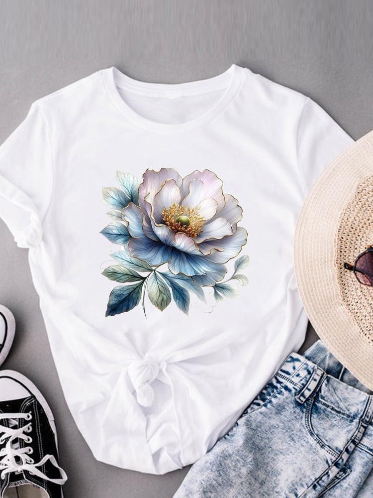 

(Asian Size) Women s Top flower cute 90s Fashion T Clothing Print Female Casual Short Sleeve T-shirts Graphic Tee S