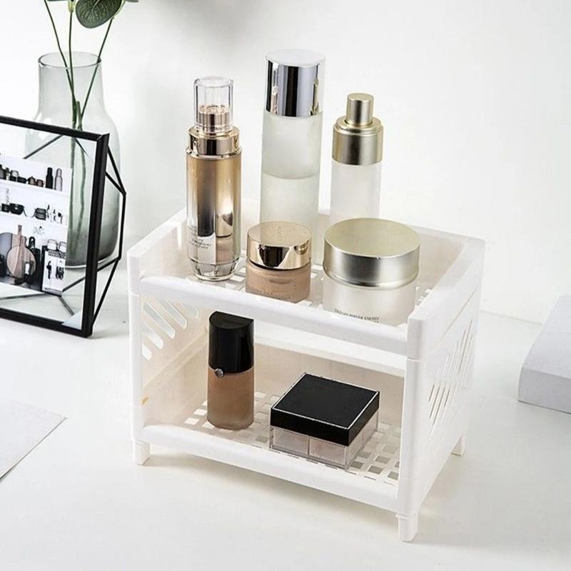 1 PP Desktop Double layer Storage Rack Rectangular Storage for Student Office Desks Cosmetics Stationery Storage Rack