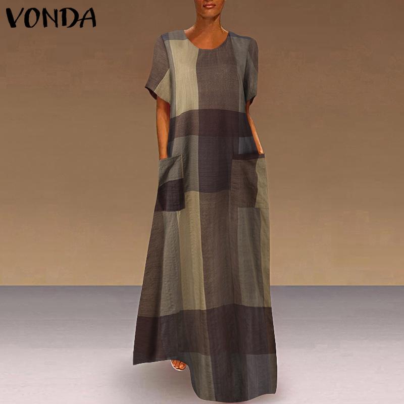 Buy VONDA Summer Women's Fashion Printed Holiday Long Dress Casual