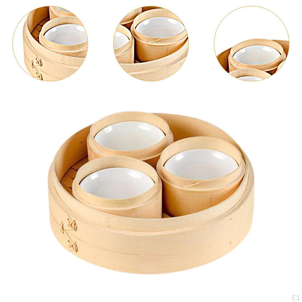 Bamboo Steamer Basket Food with 3 Steaming Bowls Vegetable for Rice