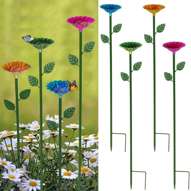 Flower Shape Bees and Butterfly Bath Bowl Watering Stake Watering Station for Garden Backyard Decors Bees Watering Supply