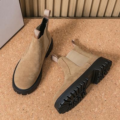 Business Brown Suede Men's Chelsea Boots Plus Size 46 Lightweight Platform Boots For Man Autumn Winter Round Toe Ankle Boots Man