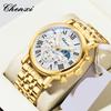 Business Gold Quartz Watches For Men Chronograph Calendar Man Watch Fashion Moon Phase Waterproof Men's Wristwatches