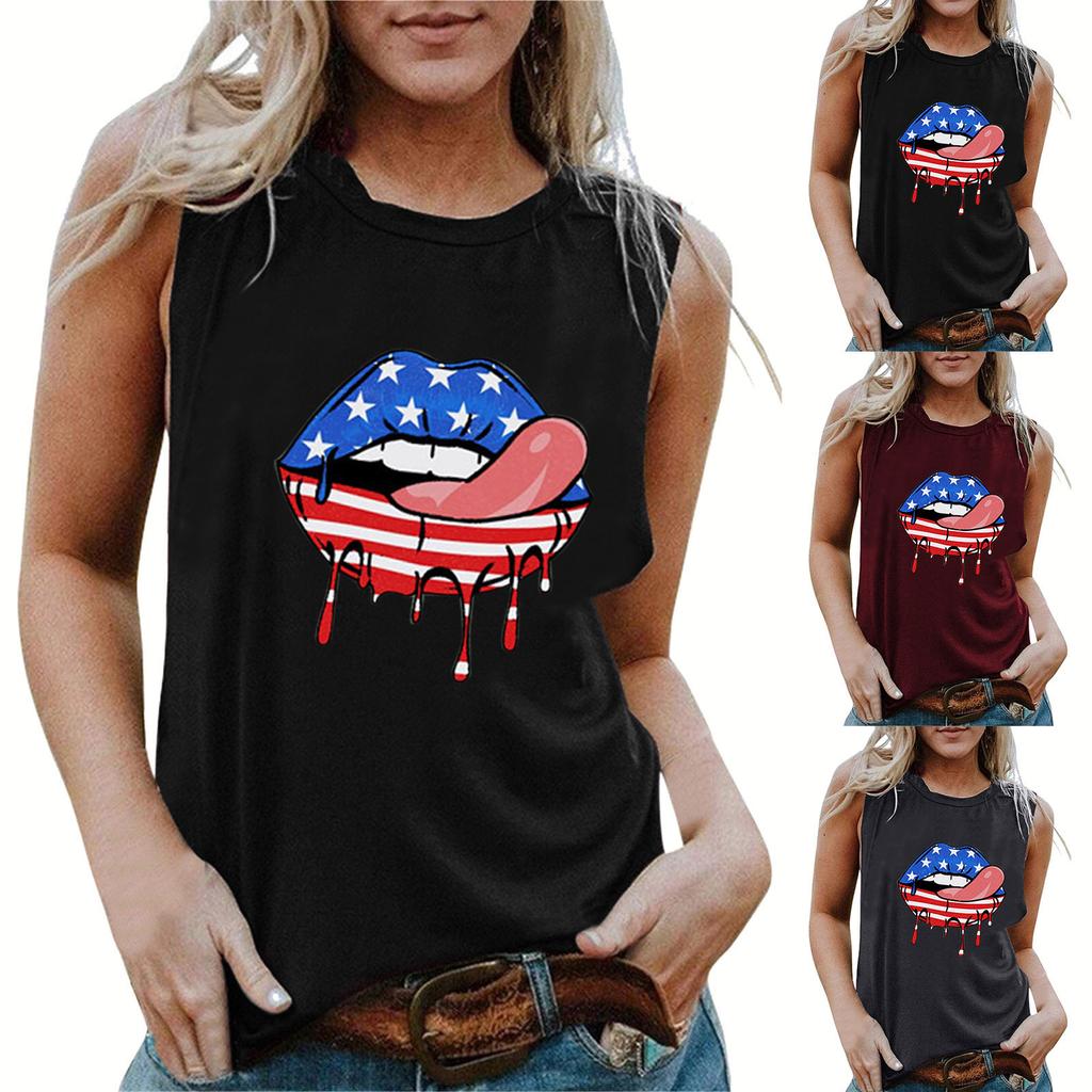Amazon Wish Clothing Women's Vest Independent Station Summer Fashion American Flag Independence Day Collection