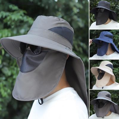 Cappello da pescatore da uomo con copertura per viso e collo, tesa larga, maglia cava, protezione solare anti-UV, copertura completa, grande traspirabilità, berretto da viaggio per la pesca all'aperto