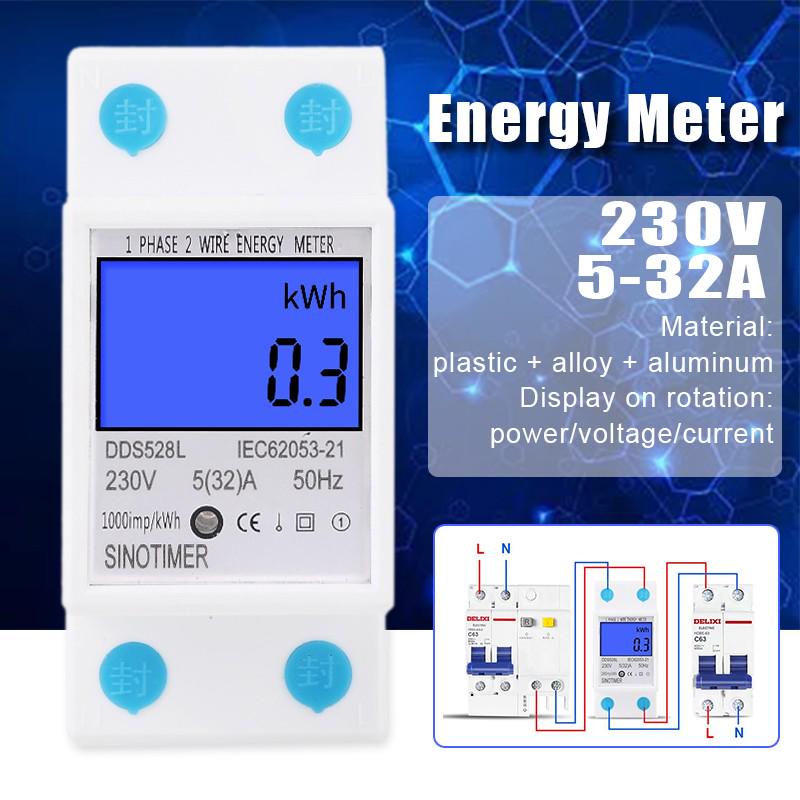 5-32A 230V 50Hz Digital Backlight Display Rail Single Phase Energy Meter