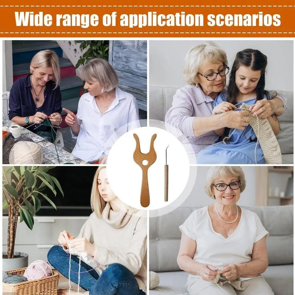 Ergonomic Handle Wooden Knitting Fork Handmade DIY Crochet Kits Efficient Loom Stick  Home
