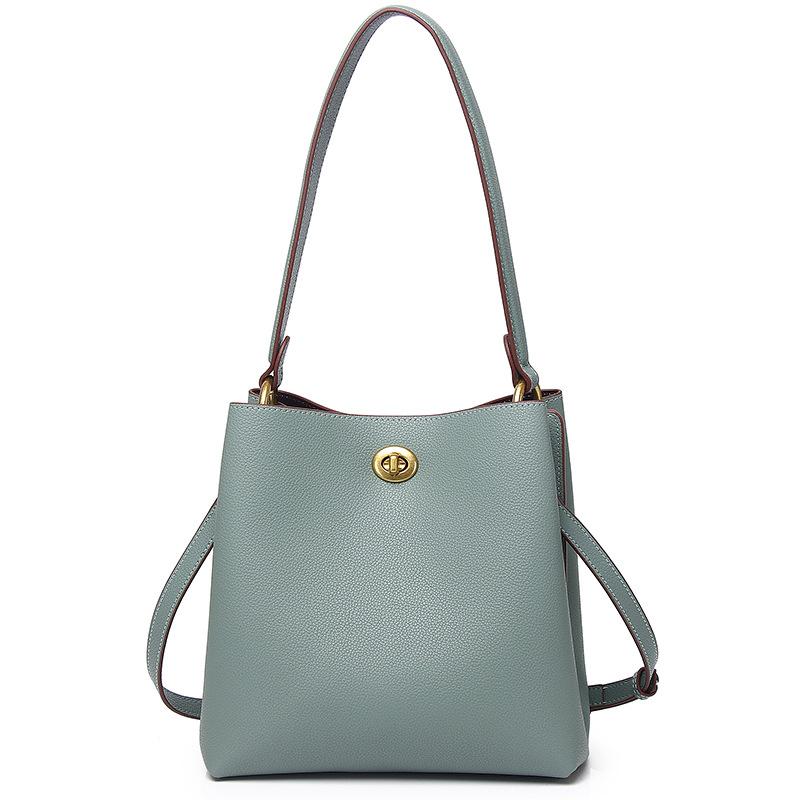 Geantă de umăr versatilă din piele de vacă Geantă tip găleată pentru femei, simplă, de capacitate mare