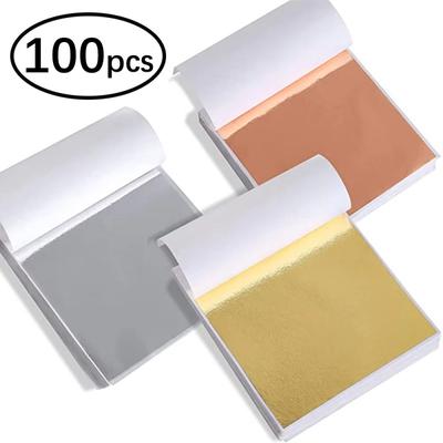 100 sztuk Imitacja Złotego Srebra Miedziana Folia Papier DIY Żywica Świeca Gips Rzemiosło Płatki Liści Złocenie Arkusze Sztuka Paznokci Dekoracja Domu