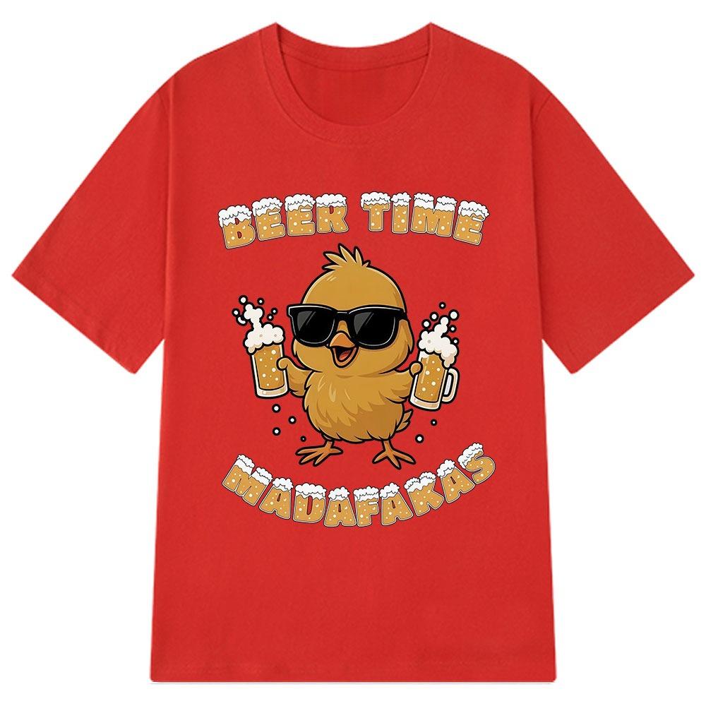 Beer Time Funny Creative Drink Beer Time Print Tshirt Graphic Tshirt High Quality Mens and Womens Short Sleeved Tshirts Top