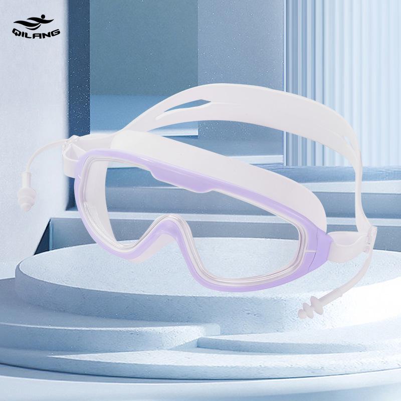 

Взрослые очки для плавания с большой оправой и линзой из цельного куска с защитой от запотевания и берушами – Мягкий силикон для мужчин и женщин