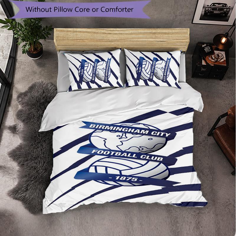 BIRMINGHAM CITY FOOTBALL CLUB 3 Piece Bedding Set Soft Duvet Cover Set with Pillowcases Printed Bedroom Decor Set for Home