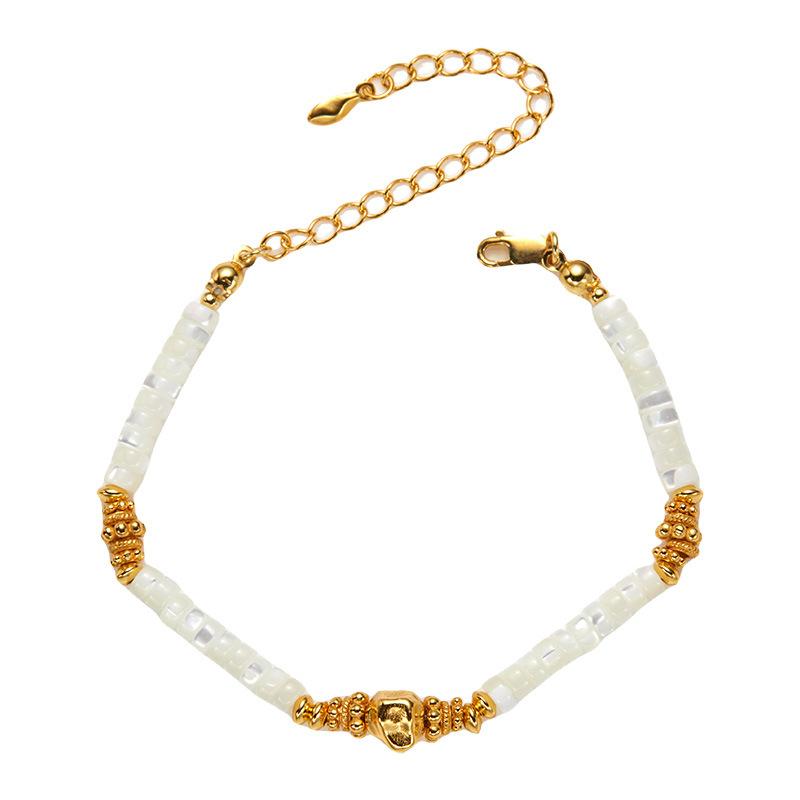 S925 Sterling Silver Natural White Shell Color Treasure Bracelet Female Original Light Luxury Design Minimalist White Shell Beaded Set