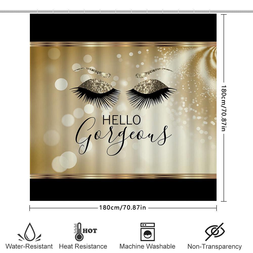 Vogue Eyes Lashes Decorative Shower Curtain For Bathroom Home Decor Waterproof Printed Black Gold White