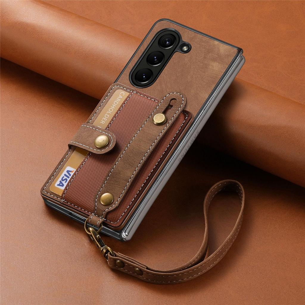 Samsung ZFold7/ZFold6 Leather Card Slot Case with Lanyard - Skin-feel PU Protective Cover