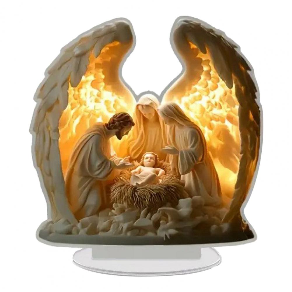 Christmas Nativity Scene Acrylic Tabletop Sign 2D Flat Desktop Display Ornament for Christian Home Shelf Decor
