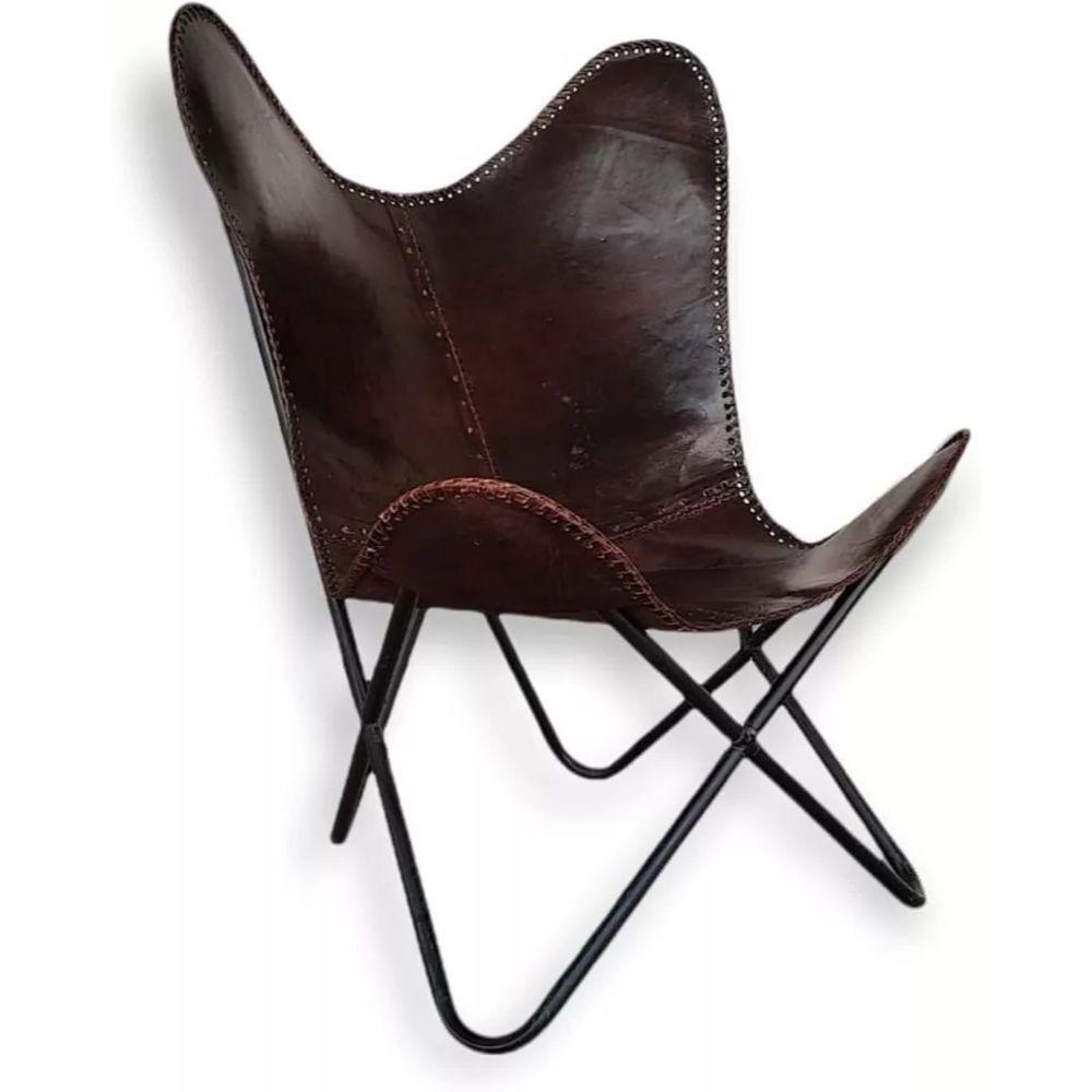 New Handmade Vintage Leather Butterfly Chair - Brown Lounge Accent Chair.