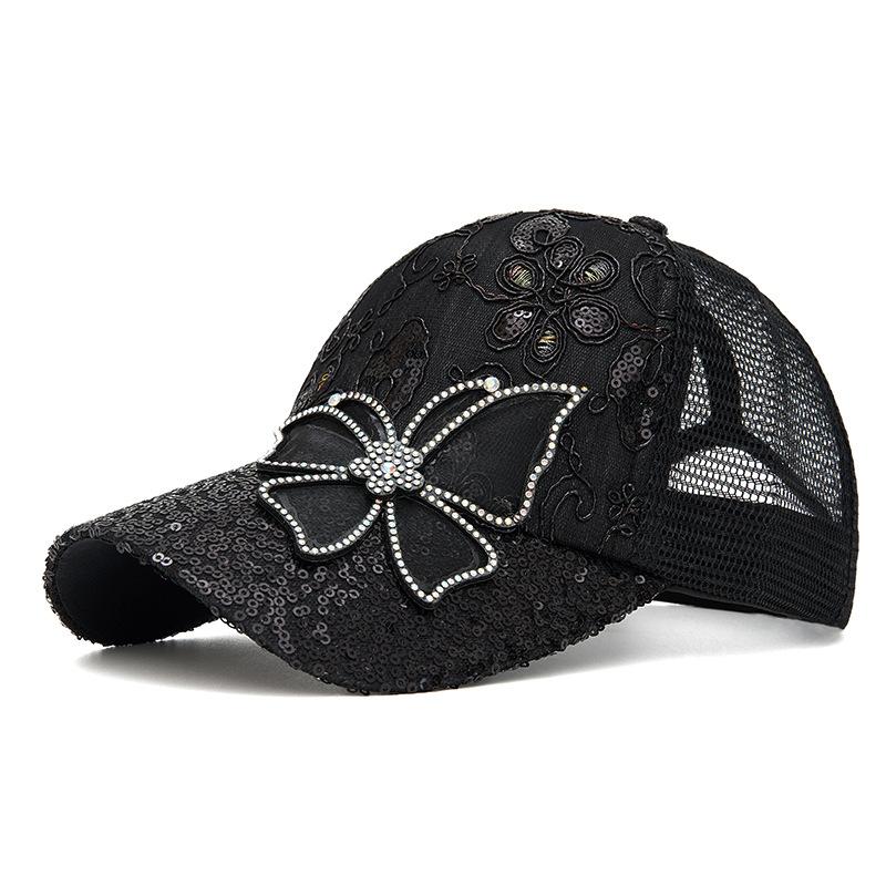 Summer Women's Rhinestone Bow Cap Mesh Breathable Sun Protection Baseball Cap Outdoor Sun Hat